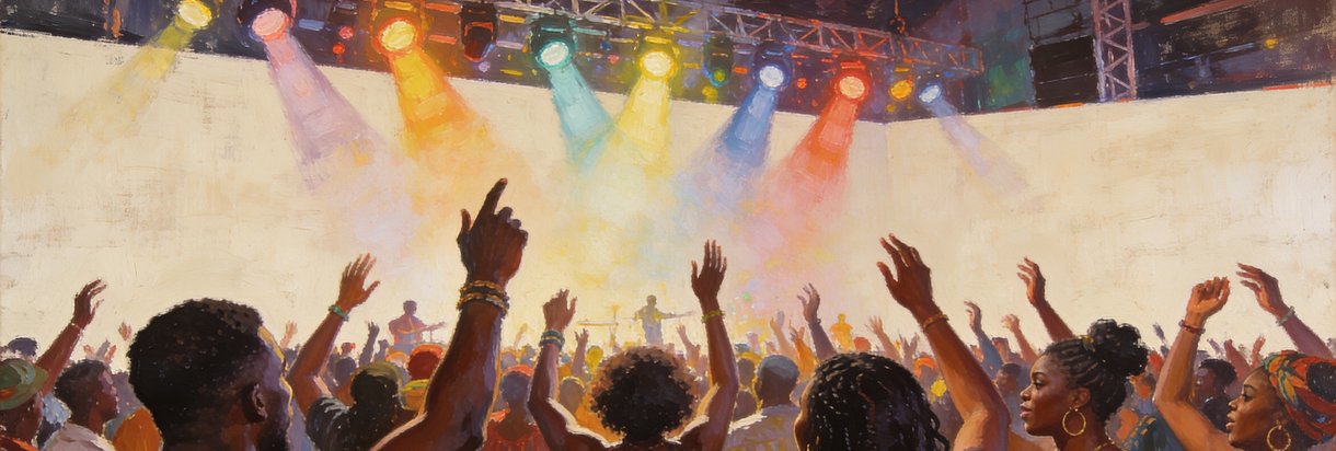 A concert crowd with phone lights raised