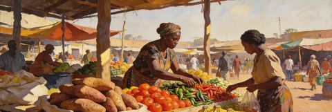 A shopper at a busy Nigerian market